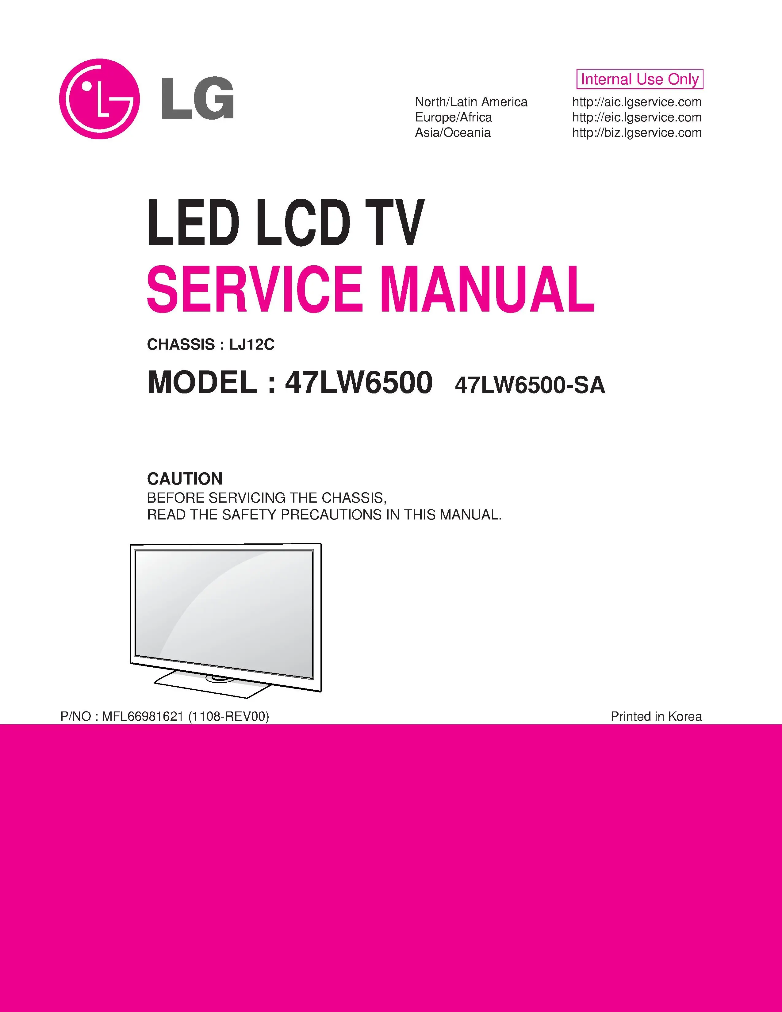 Lg 47lw6500 sa service manual cover with photo's of Beko dryers, model code and contents