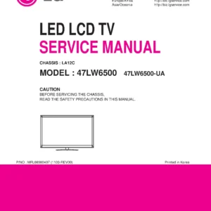 Lg 47lw6500 ua service manual cover with photo's of Beko dryers, model code and contents