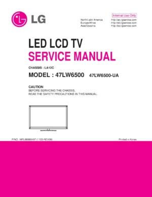 Lg 47lw6500 ua service manual cover with photo's of Beko dryers, model code and contents
