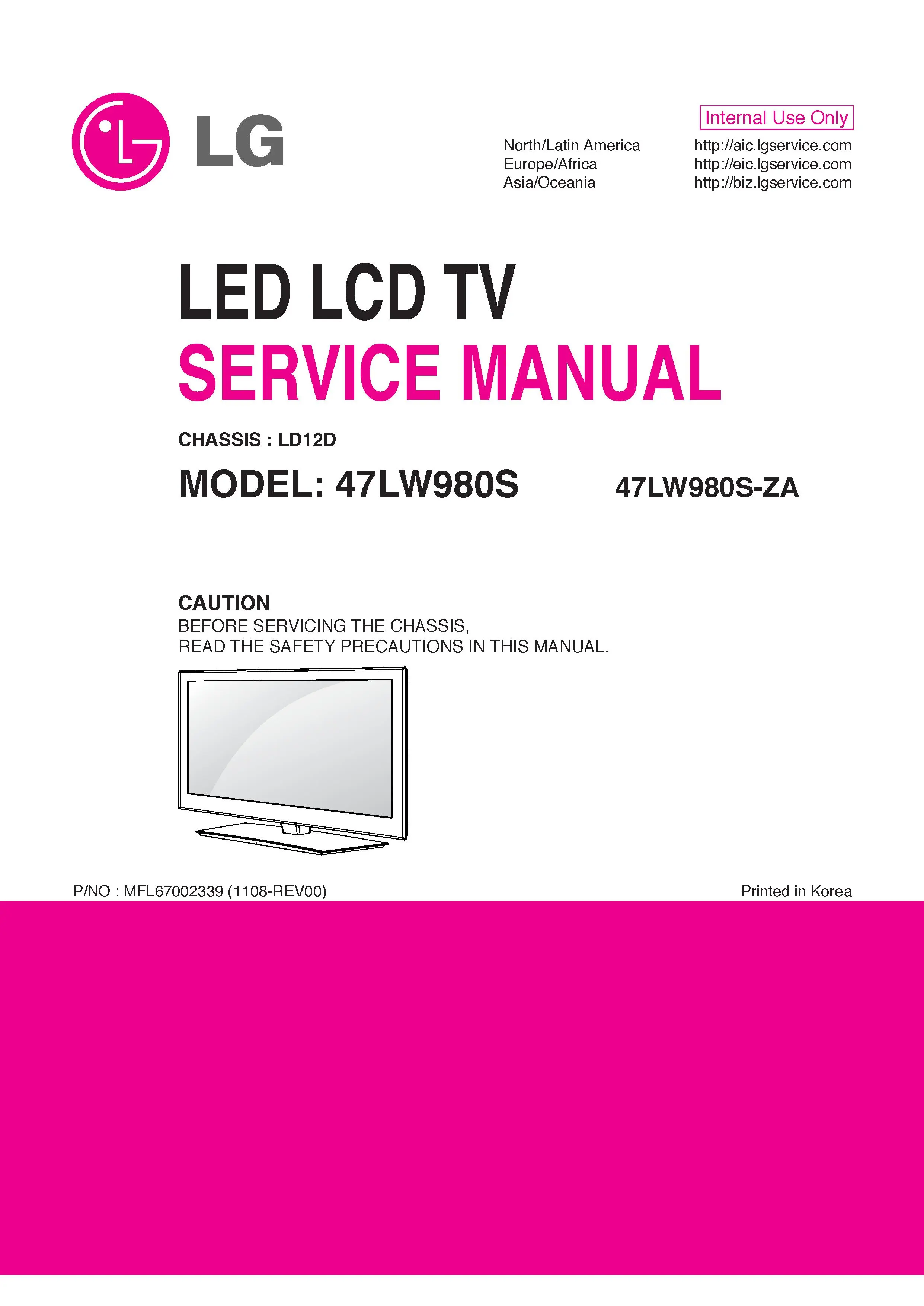 Lg 47lw980s 47lw980s za service manual cover with photo's of Beko dryers, model code and contents