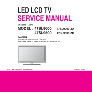 Lg 47sl9000 47sl9500 service manual cover with photo's of Beko dryers, model code and contents