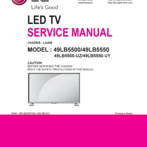 Lg 49lb5550 service manual cover with photo's of Beko dryers, model code and contents