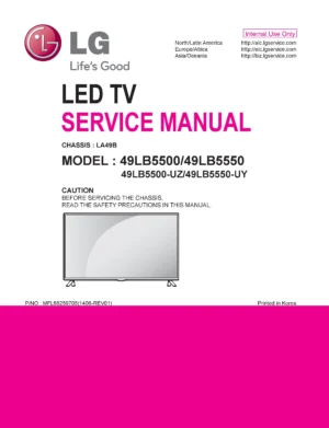 Lg 49lb5550 service manual cover with photo's of Beko dryers, model code and contents