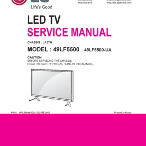 Lg 49lf5500 service manual cover with photo's of Beko dryers, model code and contents
