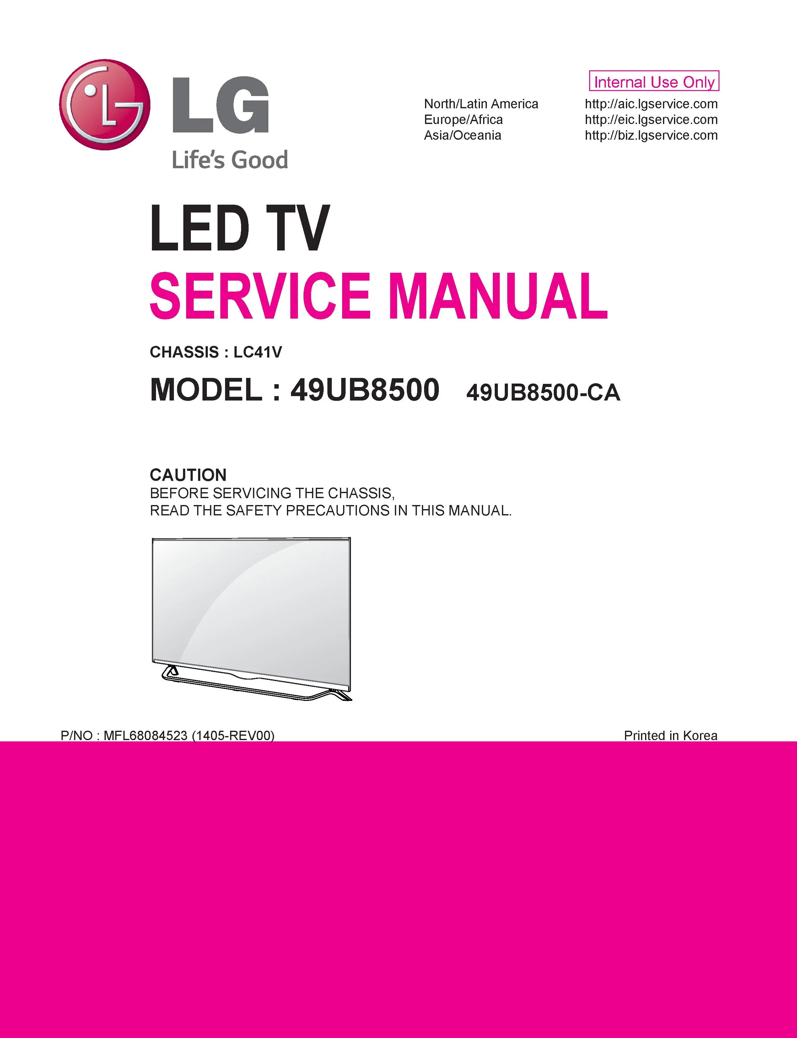 Lg 49ub8500 ca service manual cover with photo's of Beko dryers, model code and contents