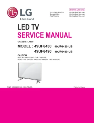 Lg 49uf6430 service manual cover with photo's of Beko dryers, model code and contents