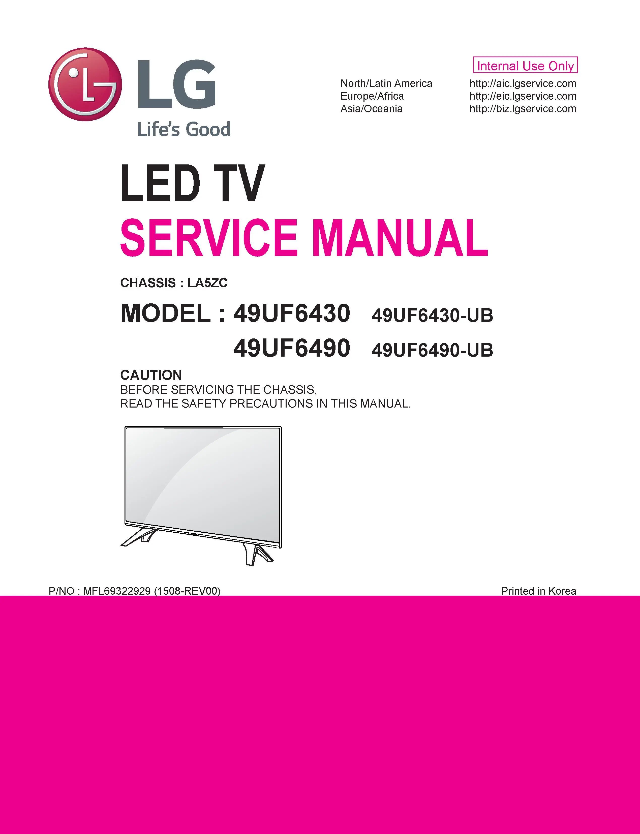 Lg 49uf6430 service manual cover with photo's of Beko dryers, model code and contents