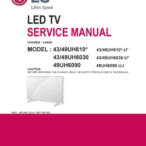 Lg 49uh610a service manual cover with photo's of Beko dryers, model code and contents