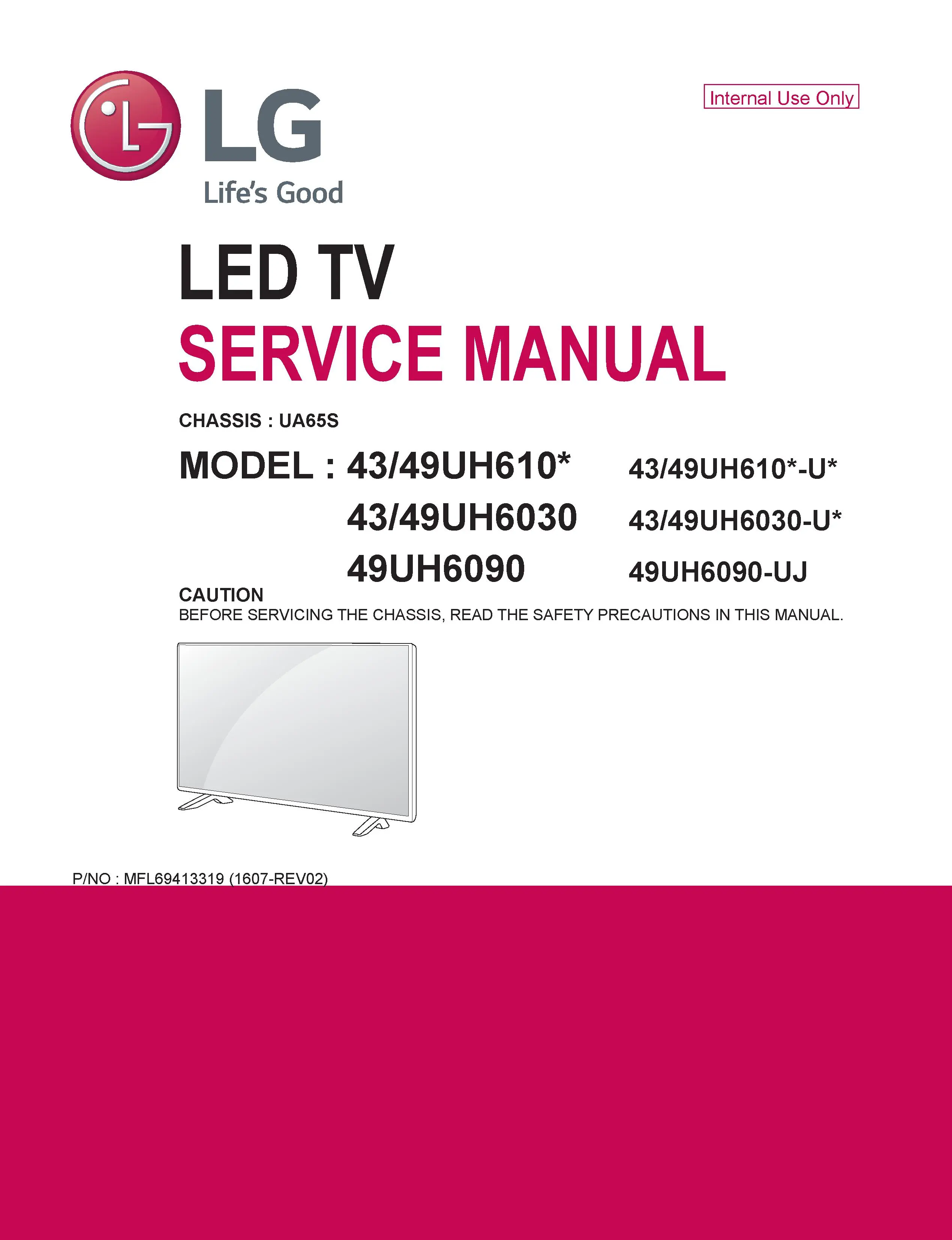 Lg 49uh610a service manual cover with photo's of Beko dryers, model code and contents
