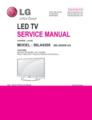 Lg 50la6205 service manual cover with photo's of Beko dryers, model code and contents