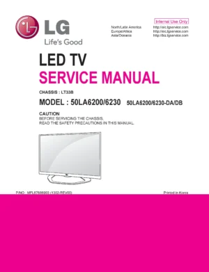 Lg 50la6230 db service manual cover with photo's of Beko dryers, model code and contents