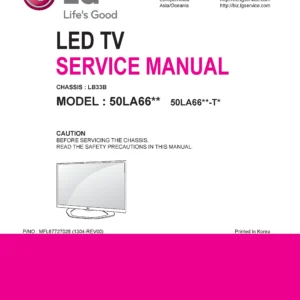 Lg 50la6620 service manual cover with photo's of Beko dryers, model code and contents