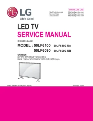 Lg 50lf6090 service manual cover with photo's of Beko dryers, model code and contents