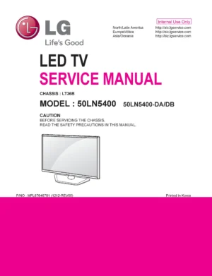 Lg 50ln5400 da service manual cover with photo's of Beko dryers, model code and contents
