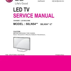 Lg 50ln5406 service manual cover with photo's of Beko dryers, model code and contents