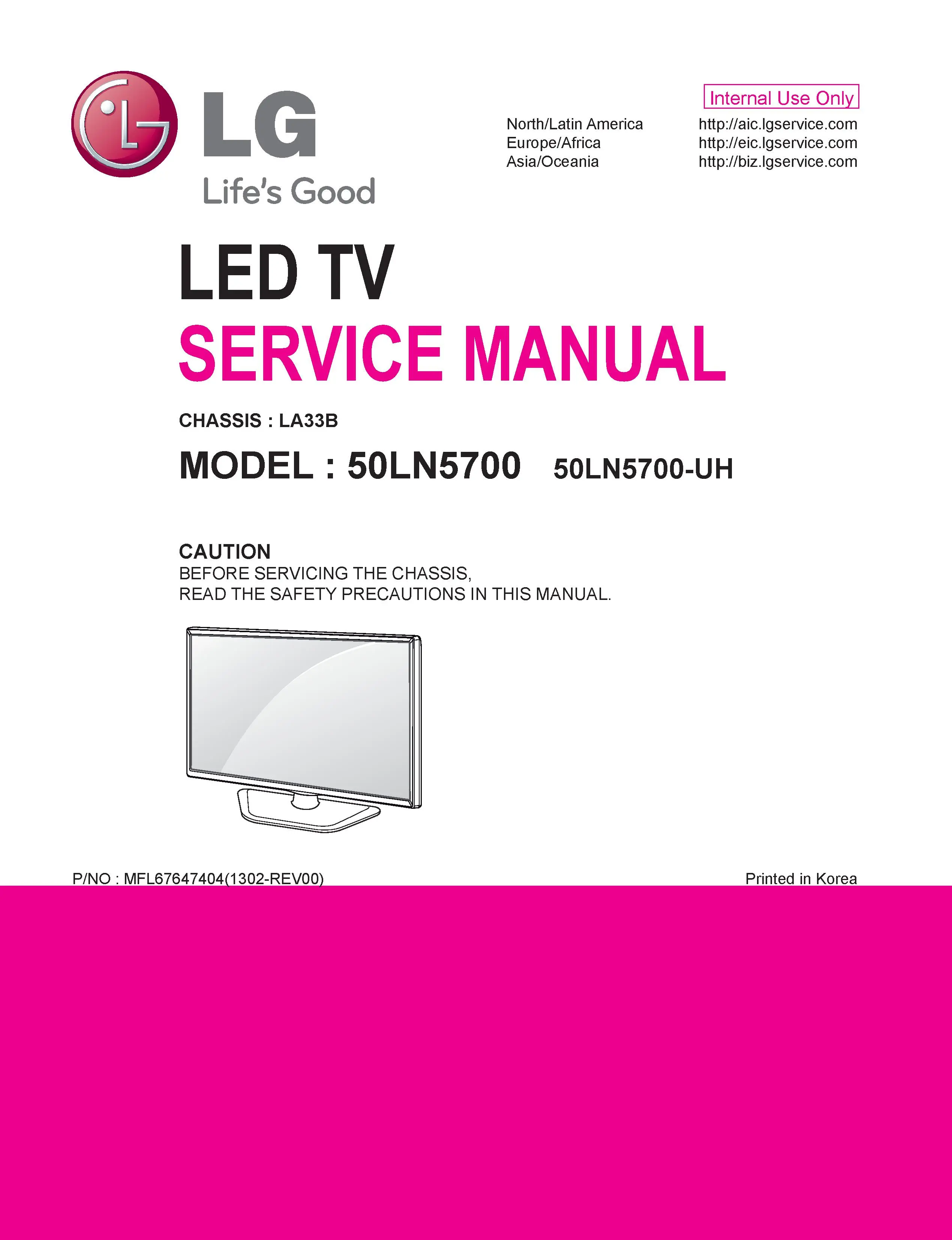 Lg 50ln5700 uh service manual cover with photo's of Beko dryers, model code and contents