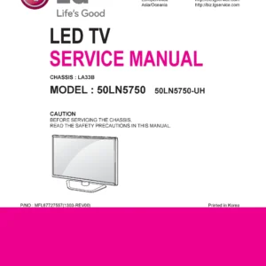 Lg 50ln5750 uh service manual cover with photo's of Beko dryers, model code and contents