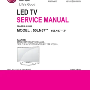Lg 50ln577s service manual cover with photo's of Beko dryers, model code and contents