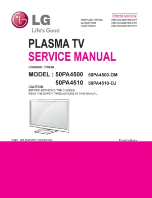 Lg 50pa4500 dm service manual cover with photo's of Beko dryers, model code and contents