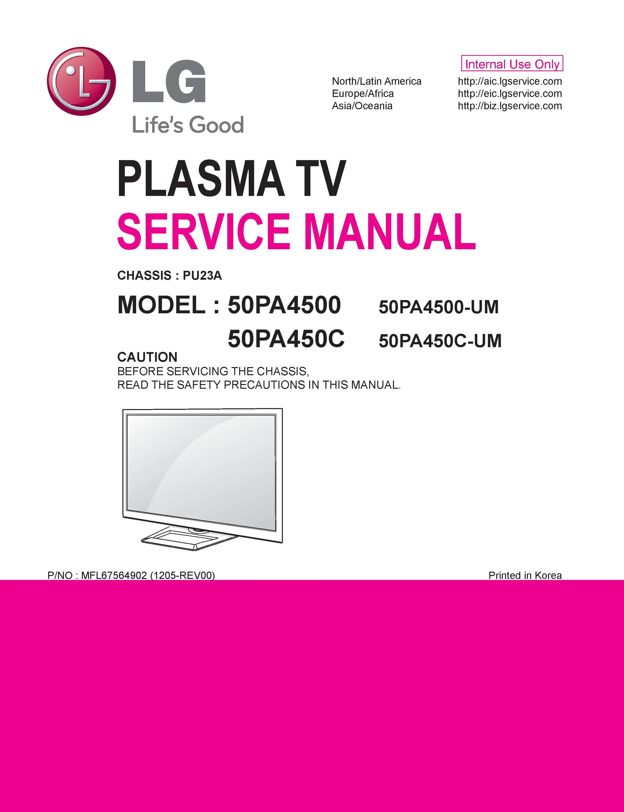 Lg 50pa4500 um service manual cover with photo's of Beko dryers, model code and contents