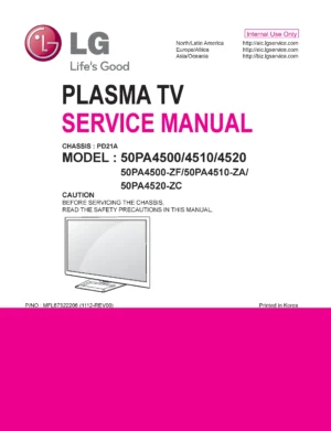 Lg 50pa4500 zf service manual cover with photo's of Beko dryers, model code and contents