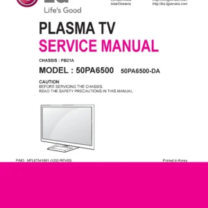 Lg 50pa6500 da service manual cover with photo's of Beko dryers, model code and contents