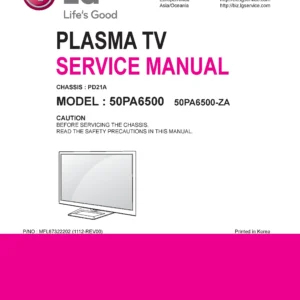 Lg 50pa6500 za service manual cover with photo's of Beko dryers, model code and contents