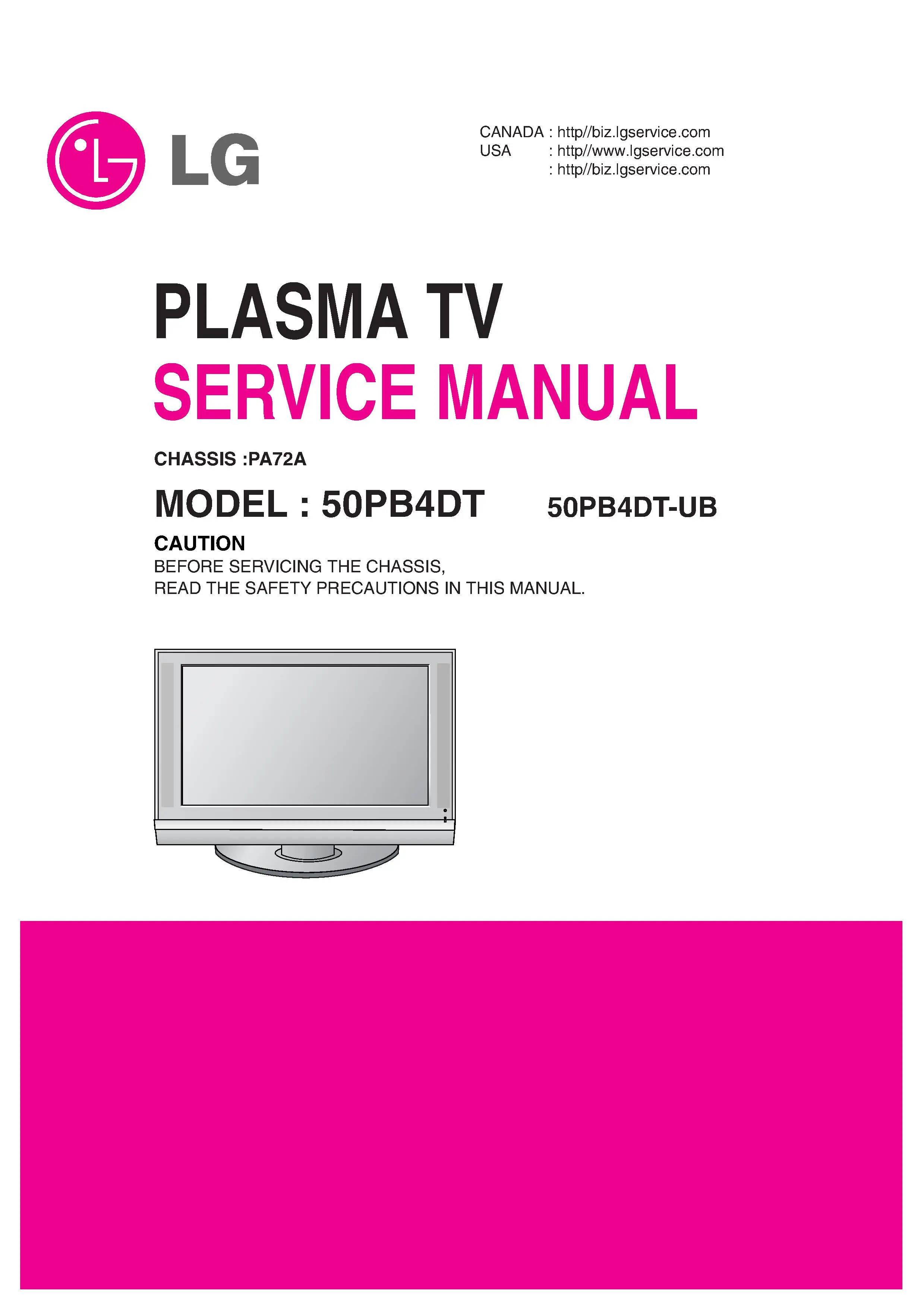 Lg 50pb4d ua service manual cover with photo's of Beko dryers, model code and contents