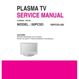 Lg 50pc5d ab service manual cover with photo's of Beko dryers, model code and contents