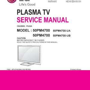 Lg 50pm4700 ua service manual cover with photo's of Beko dryers, model code and contents