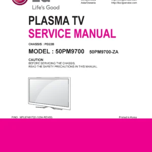 Lg 50pm9700 za service manual cover with photo's of Beko dryers, model code and contents