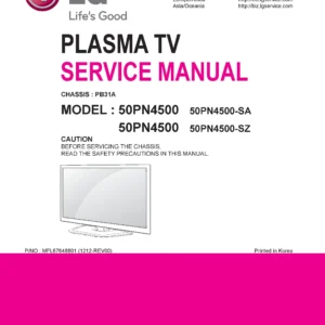Lg 50pn4500 sz service manual cover with photo's of Beko dryers, model code and contents