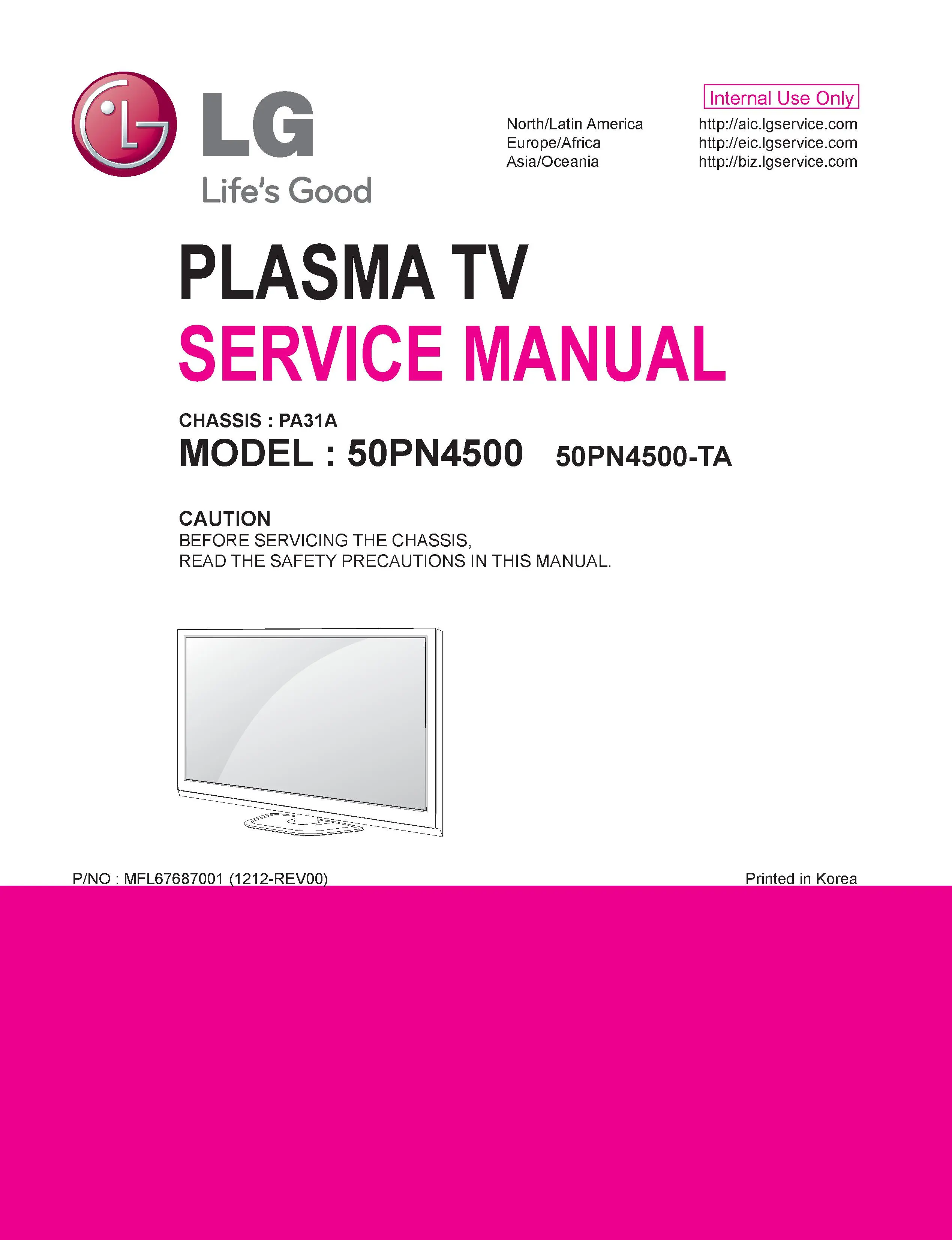 Lg 50pn4500 ta service manual cover with photo's of Beko dryers, model code and contents