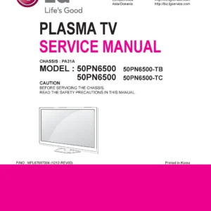 Lg 50pn6500 tc service manual cover with photo's of Beko dryers, model code and contents