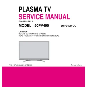Lg 50pv490 service manual cover with photo's of Beko dryers, model code and contents