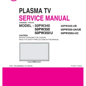 Lg 50pw350 ue service manual cover with photo's of Beko dryers, model code and contents