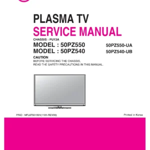 Lg 50pz550 ua service manual cover with photo's of Beko dryers, model code and contents