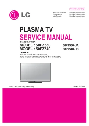 Lg 50pz550 ua service manual cover with photo's of Beko dryers, model code and contents