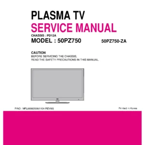 Lg 50pz750 za service manual cover with photo's of Beko dryers, model code and contents