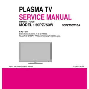 Lg 50pz750w za service manual cover with photo's of Beko dryers, model code and contents