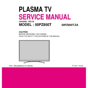 Lg 50pz850t service manual cover with photo's of Beko dryers, model code and contents