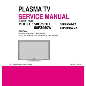Lg 50pz950t service manual cover with photo's of Beko dryers, model code and contents