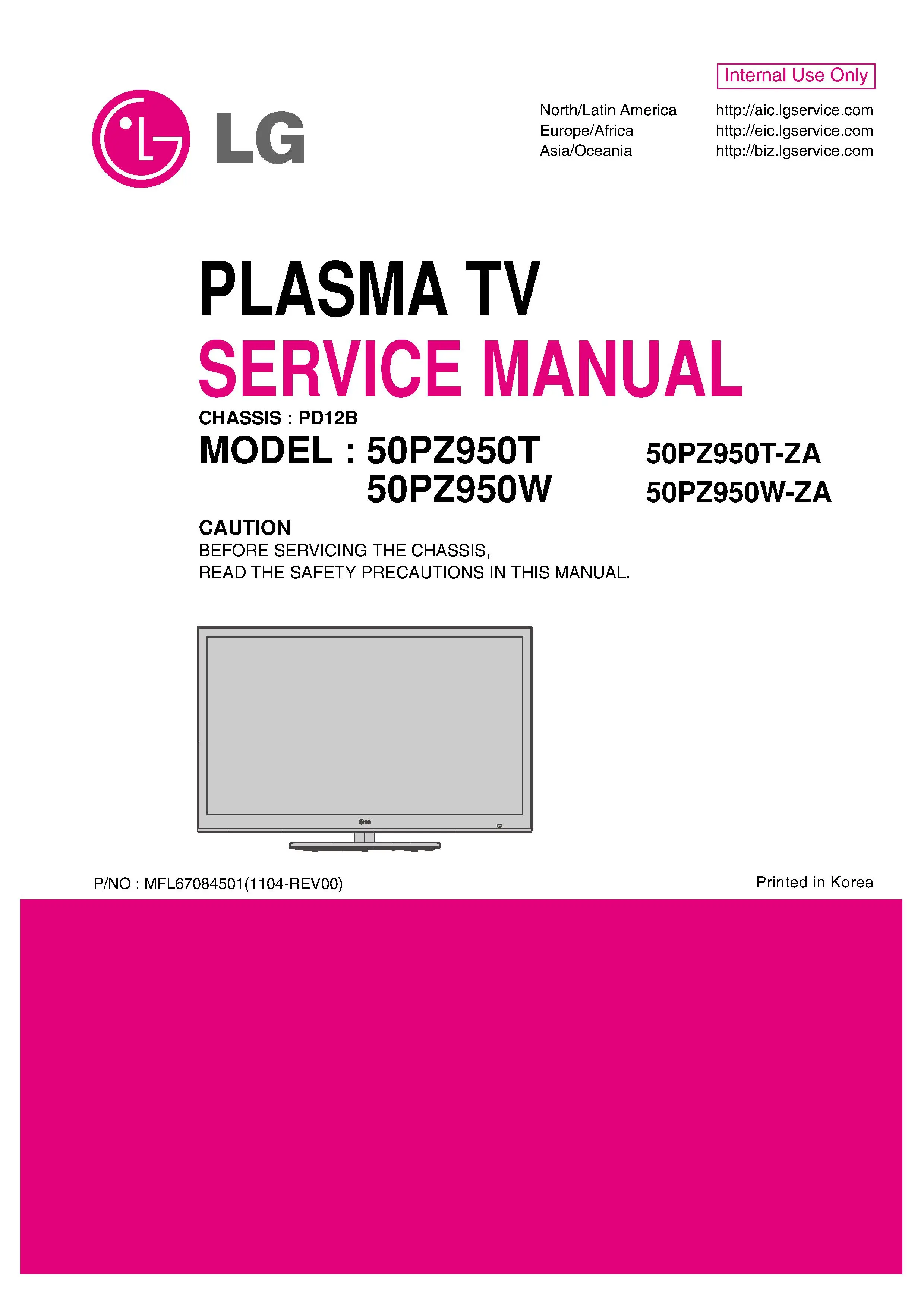 Lg 50pz950t service manual cover with photo's of Beko dryers, model code and contents