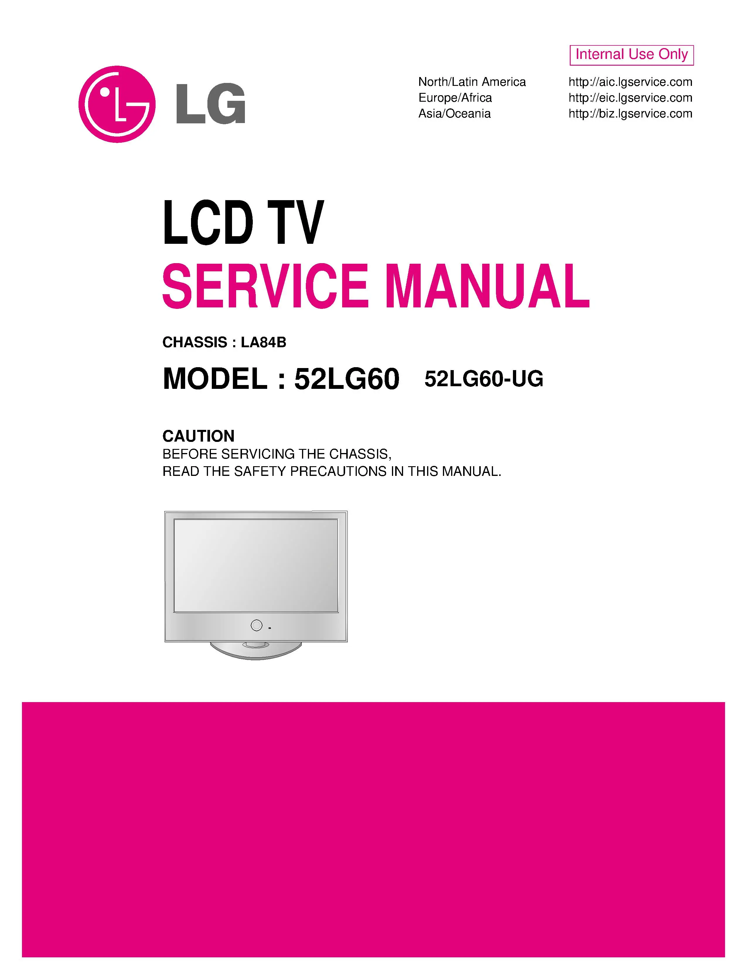 Lg 52lg60 ug service manual cover with photo's of Beko dryers, model code and contents