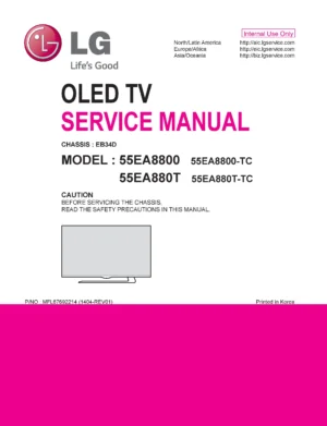 Lg 55ea8800 tc service manual cover with photo's of Beko dryers, model code and contents