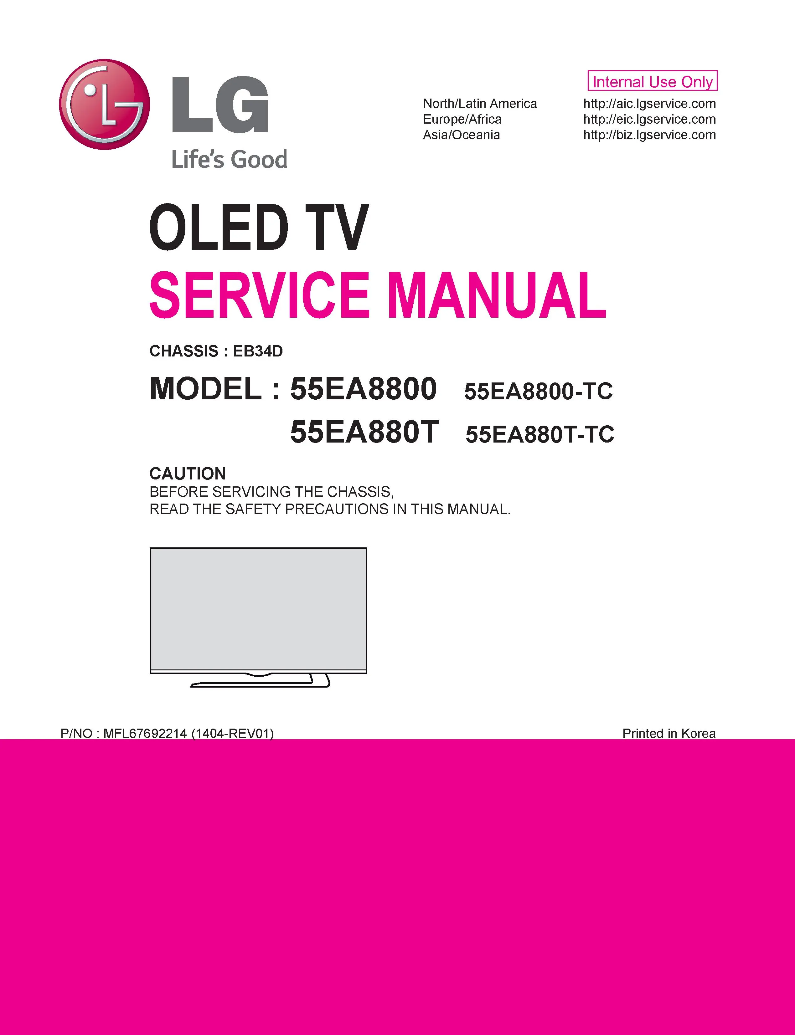 Lg 55ea8800 tc service manual cover with photo's of Beko dryers, model code and contents