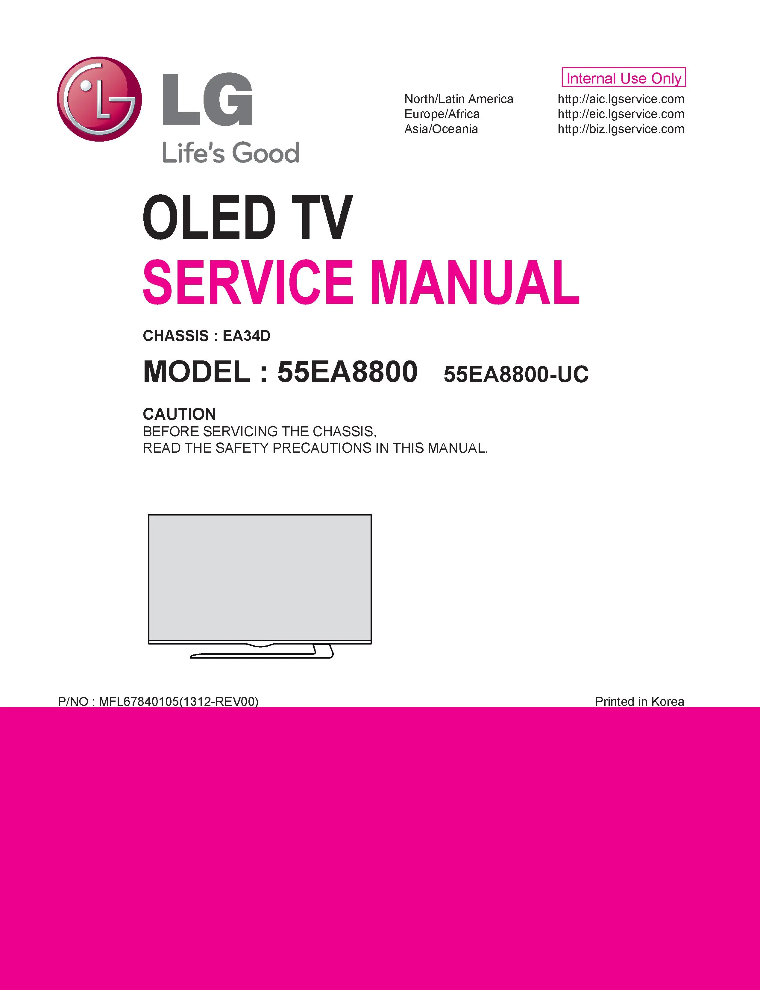 Lg 55ea8800 uc service manual cover with photo's of Beko dryers, model code and contents