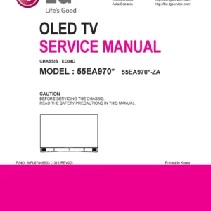 Lg 55ea970 series service manual cover with photo's of Beko dryers, model code and contents