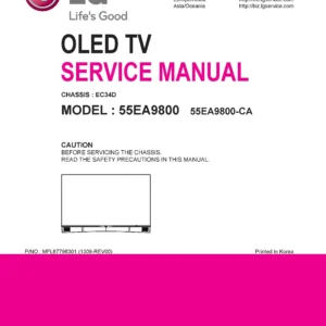 Lg 55ea9800 ca service manual cover with photo's of Beko dryers, model code and contents