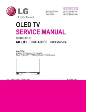 Lg 55ea9800 ca service manual cover with photo's of Beko dryers, model code and contents